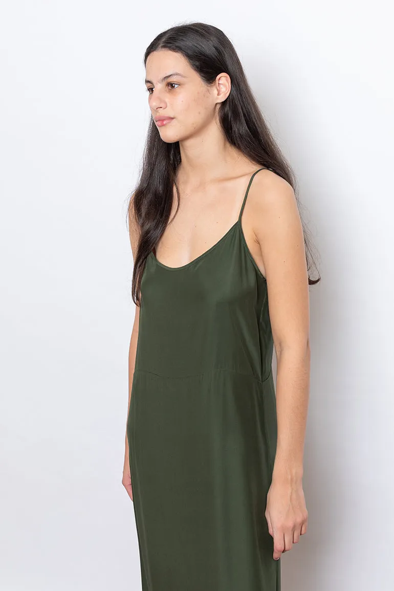 Organic Silk Slip Dress - Olive