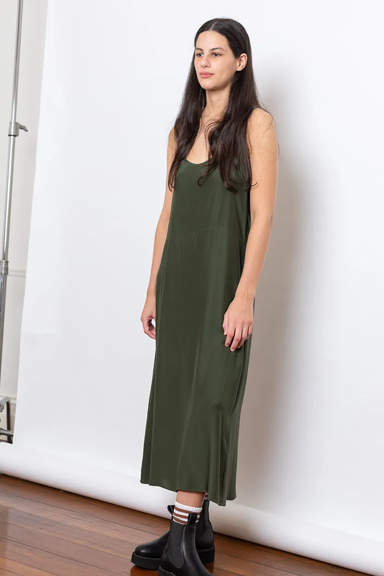 Organic Silk Slip Dress - Olive