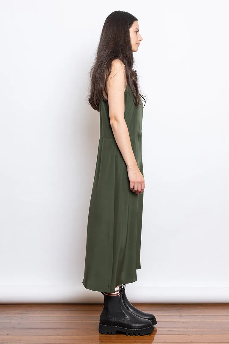 Organic Silk Slip Dress - Olive