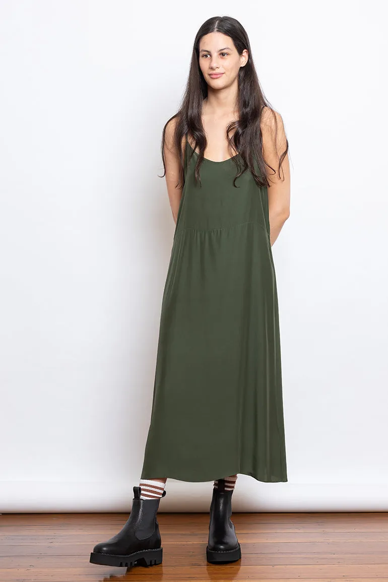 Organic Silk Slip Dress - Olive