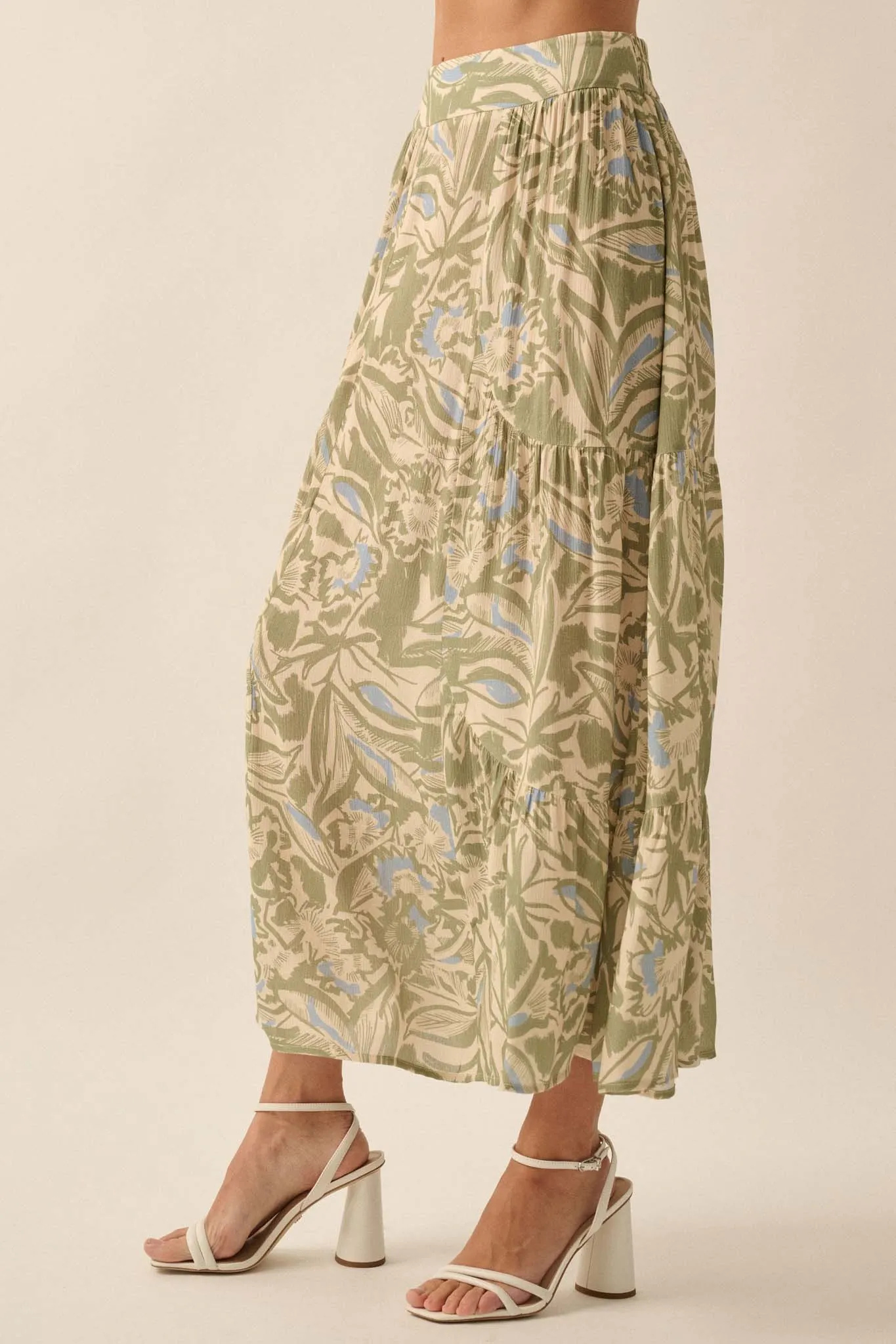 Palm Party Tropical Floral Tiered Maxi Skirt