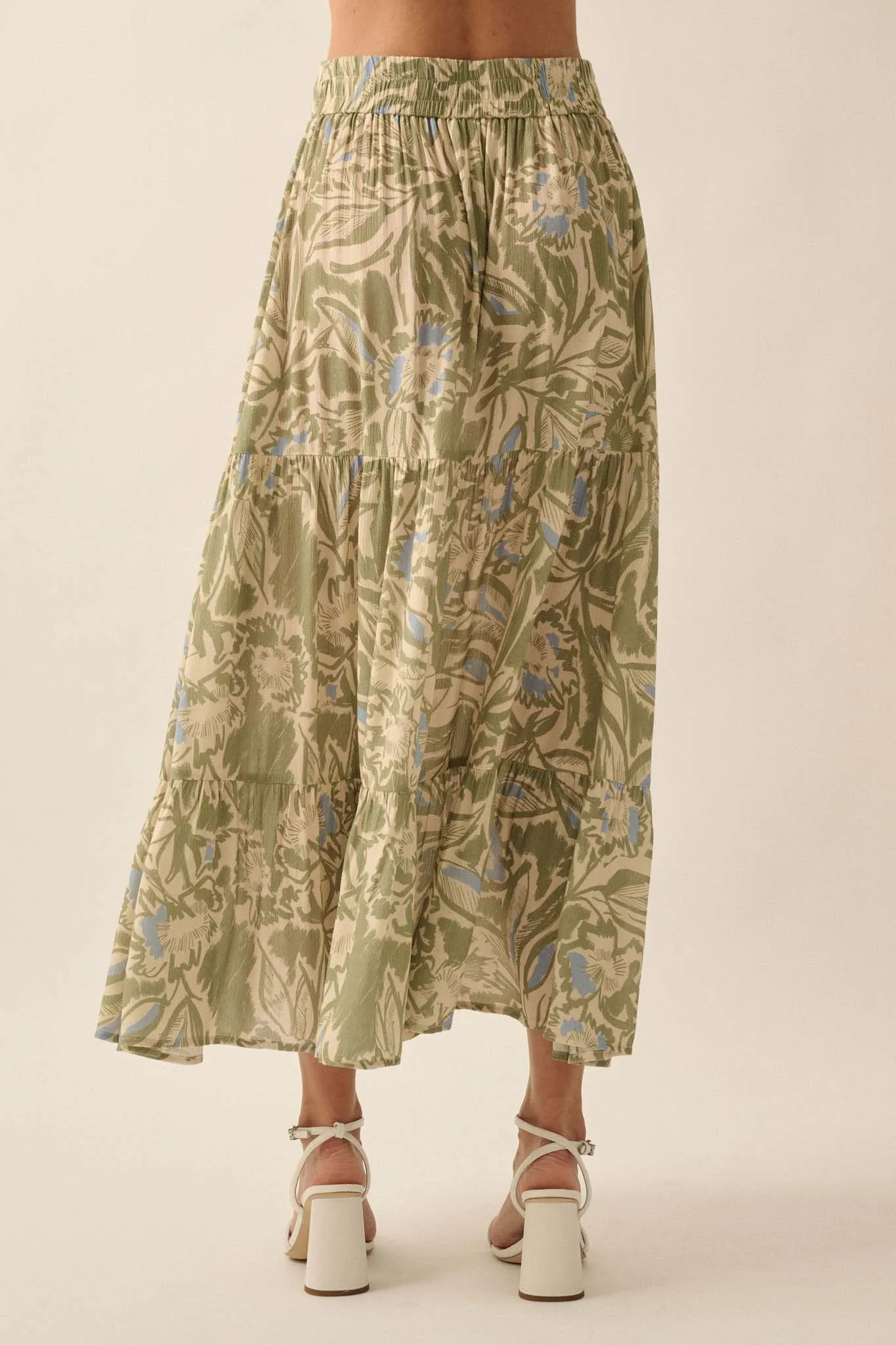 Palm Party Tropical Floral Tiered Maxi Skirt