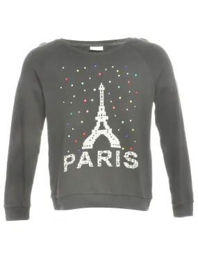 Paris Beaded Printed Sweatshirt - M