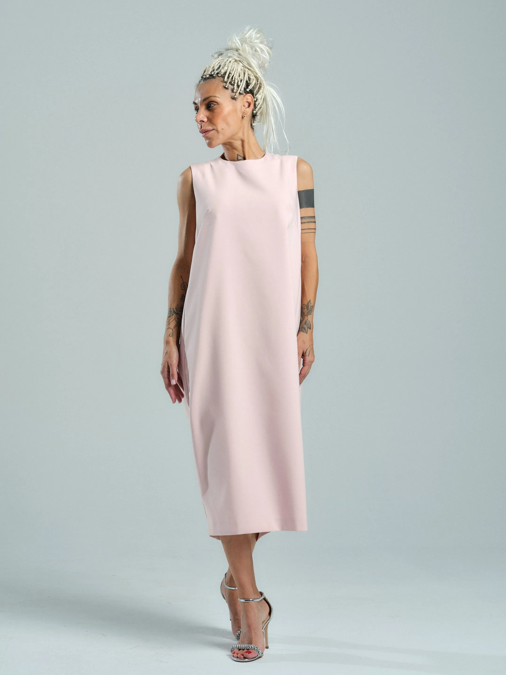 Pink Open-Back Shift Dress