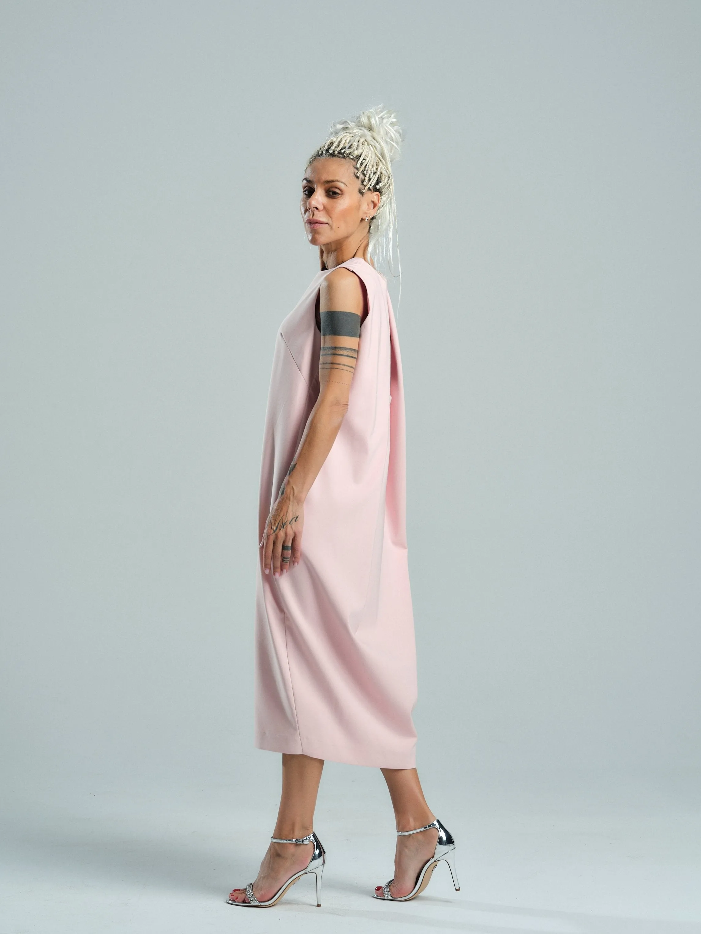 Pink Open-Back Shift Dress