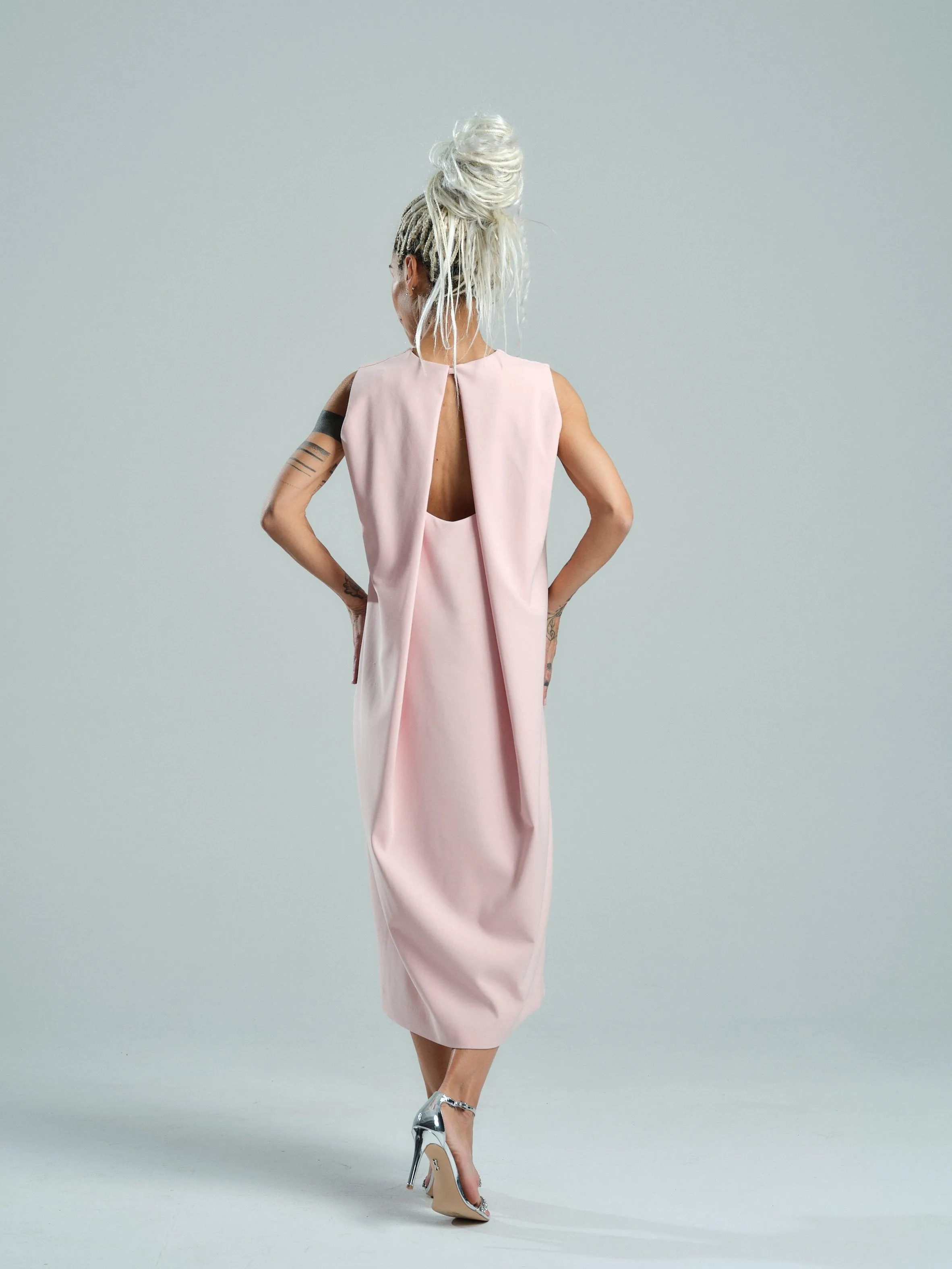 Pink Open-Back Shift Dress