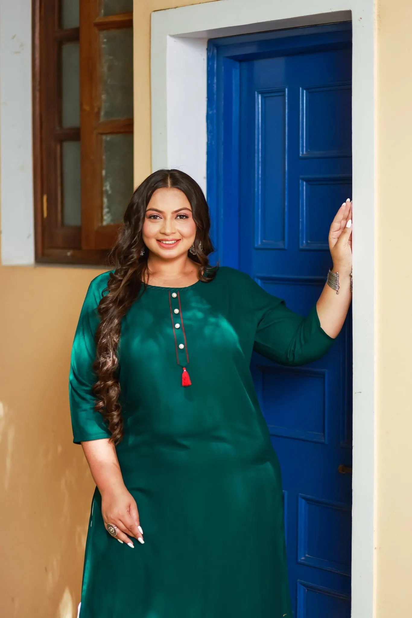 Plus Size Bottle Green Classic Everyday Kurta