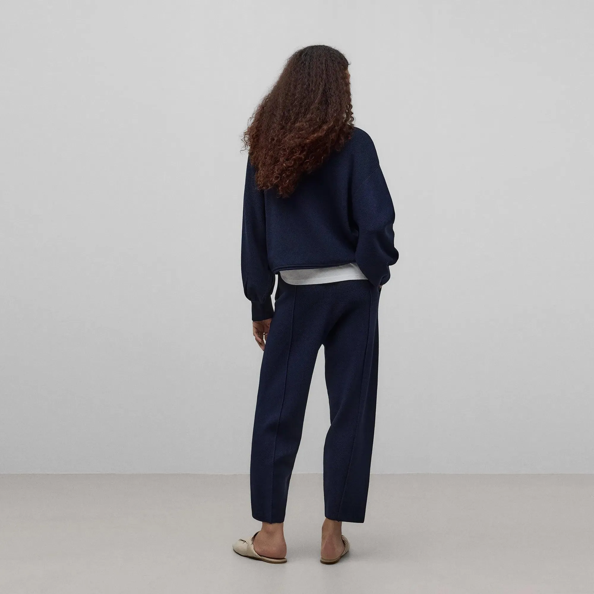 Pointelle Knit Bomber Jacket - Navy Blue