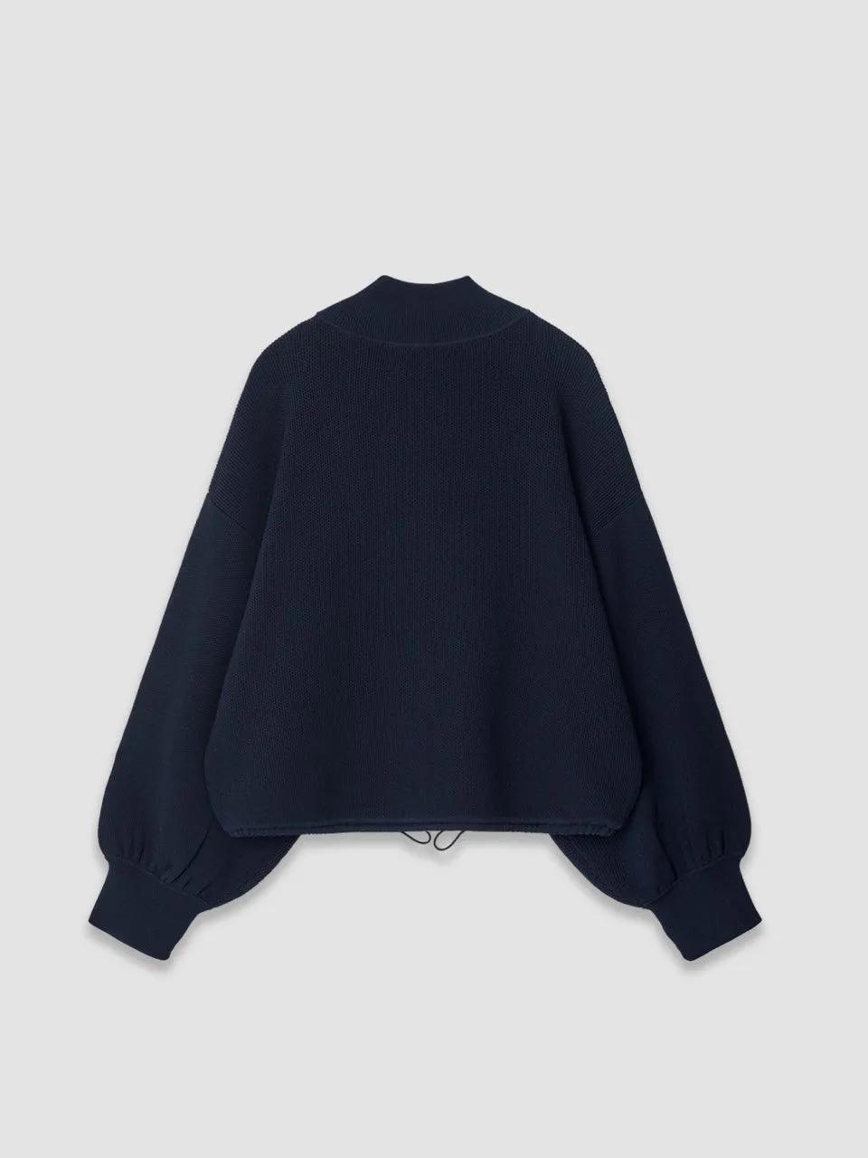 Pointelle Knit Bomber Jacket - Navy Blue