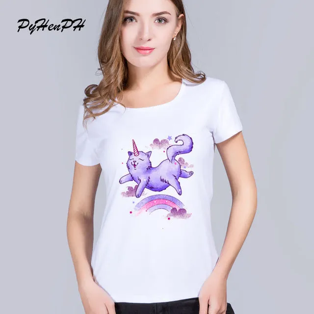 PyHenPH New 2017 T shirt for women Raccoon O-neck short sleeved women T-shirt Fashion design Tops