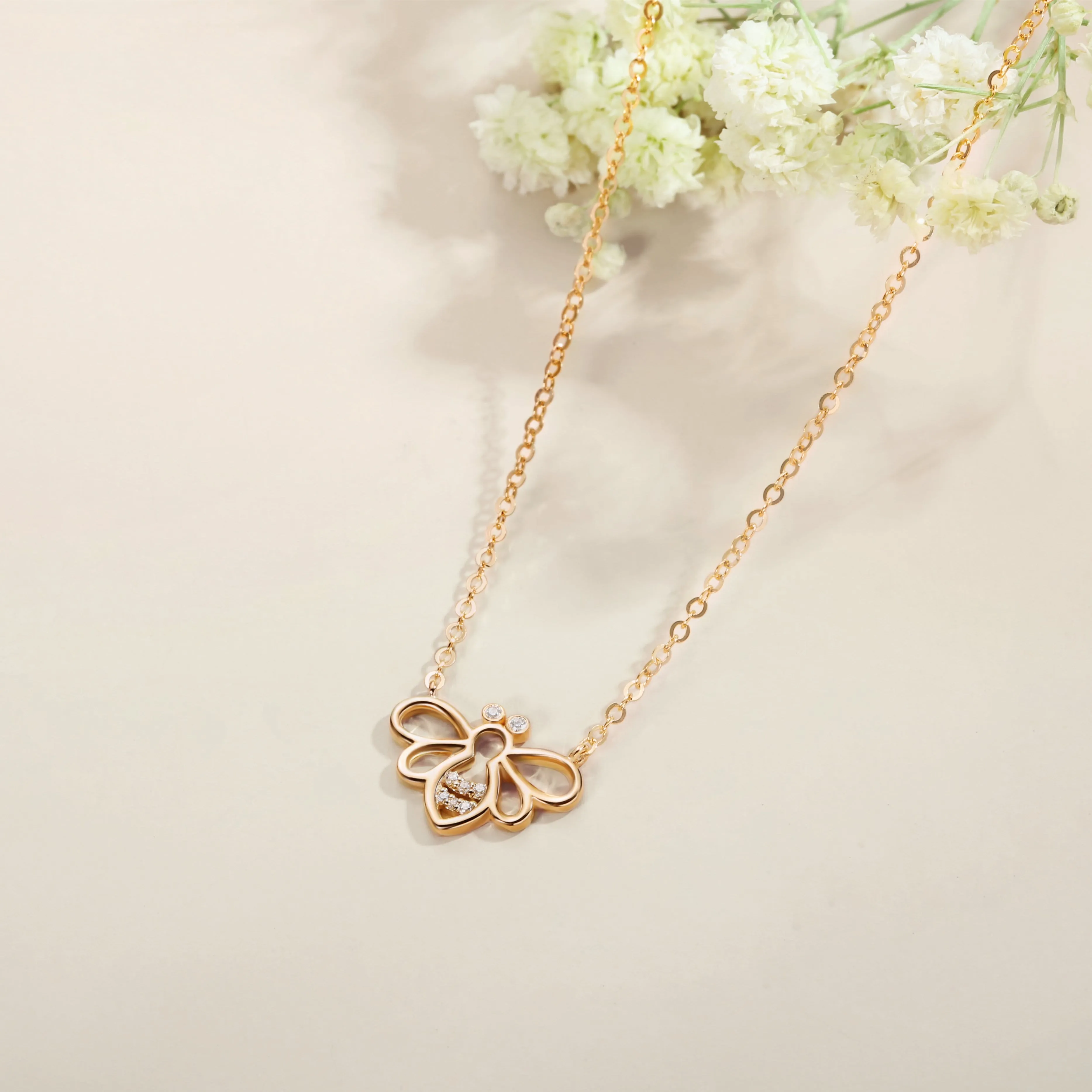 "Be Bright" Minimalist Dainty Bee Yellow Gold Necklace