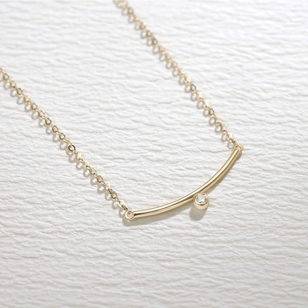 "Diamond Under Lining" 14K Yellow Gold Necklace