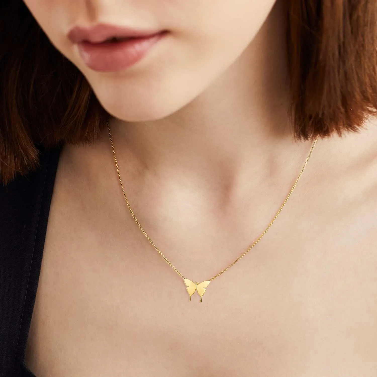 "Sophia" Dainty Minimalist Butterfly 14K Yellow Gold Necklace