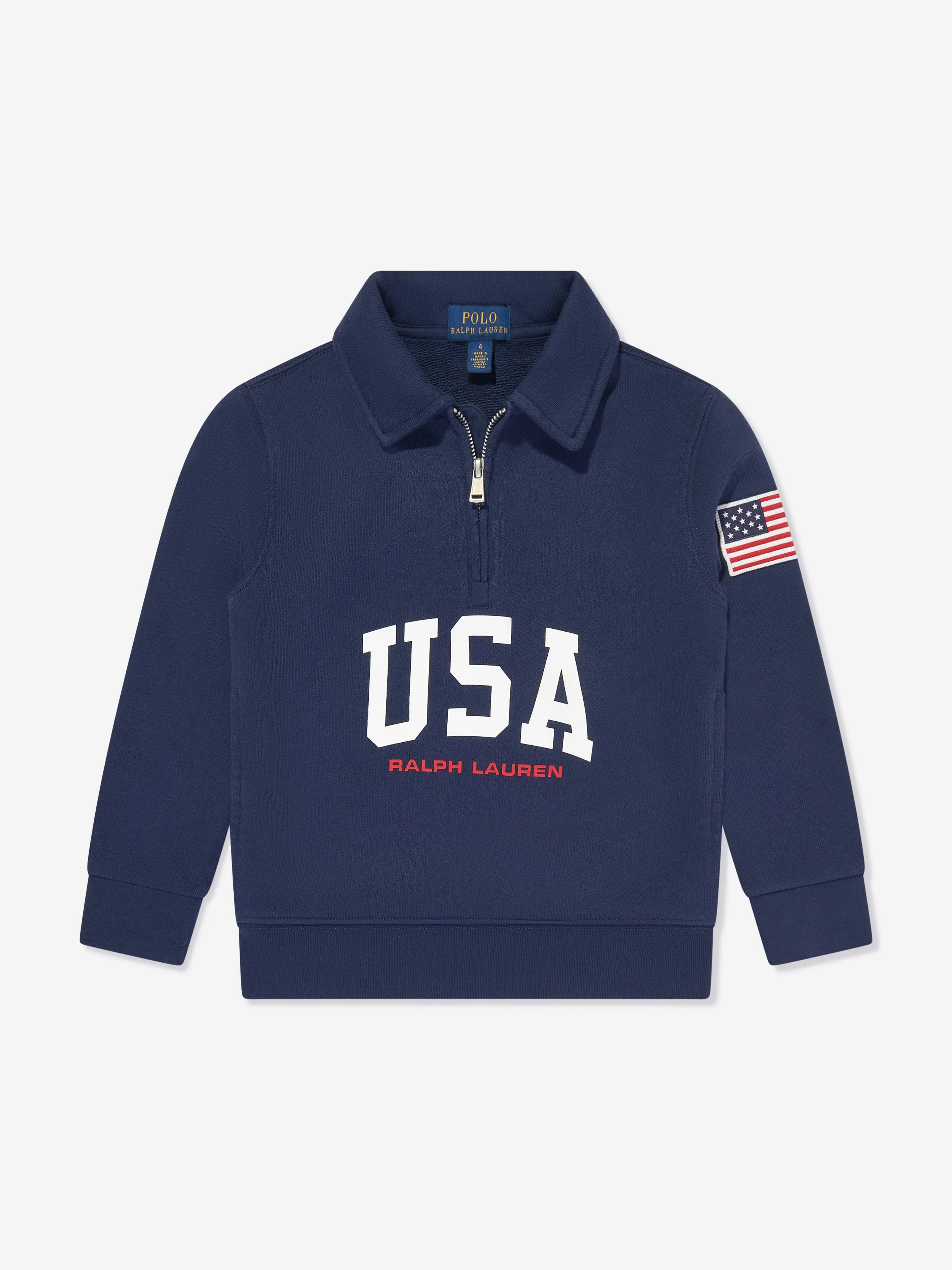 Ralph Lauren Boys Half Zip USA Sweatshirt in Navy