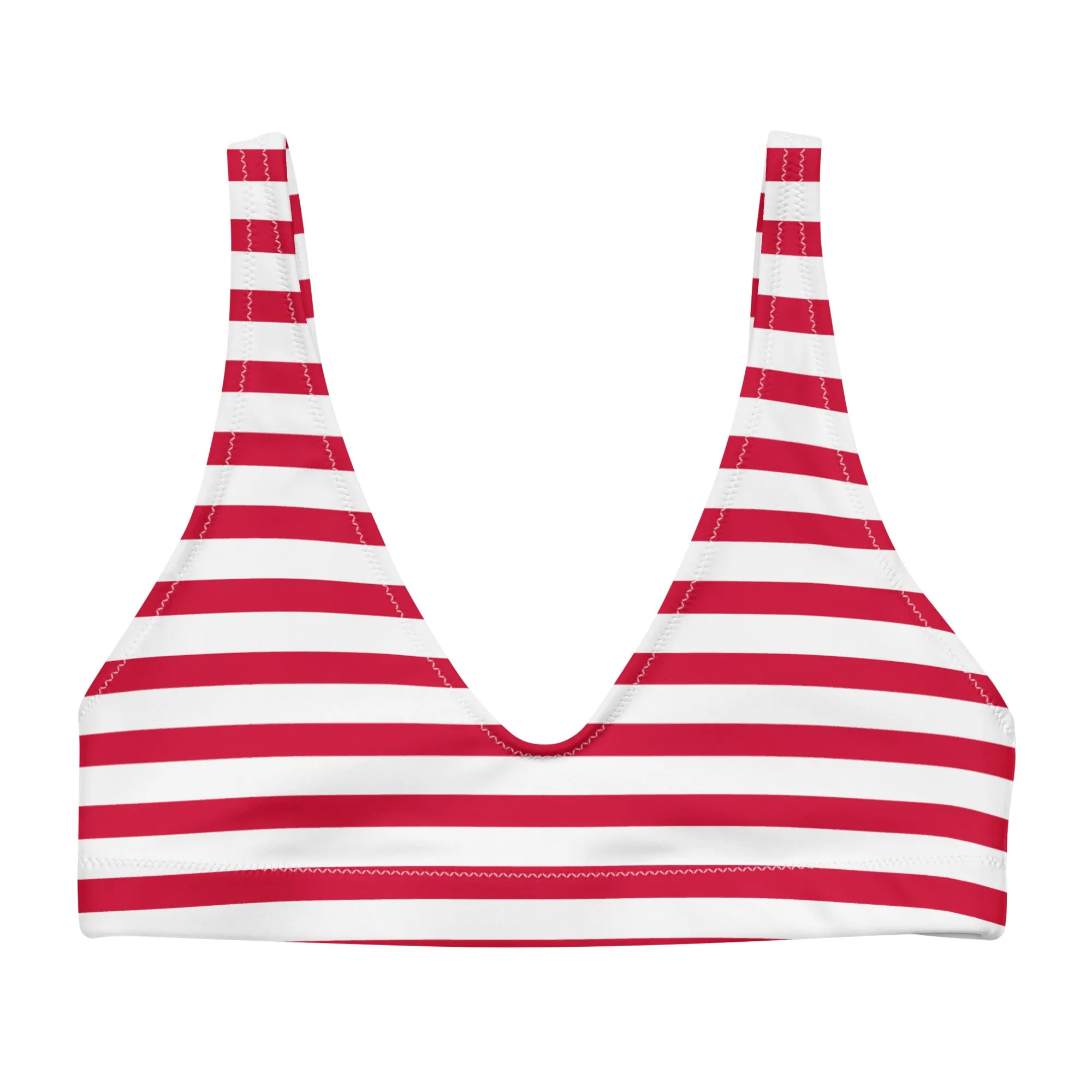 Red and White Beach Stripes Halter Bikini Top