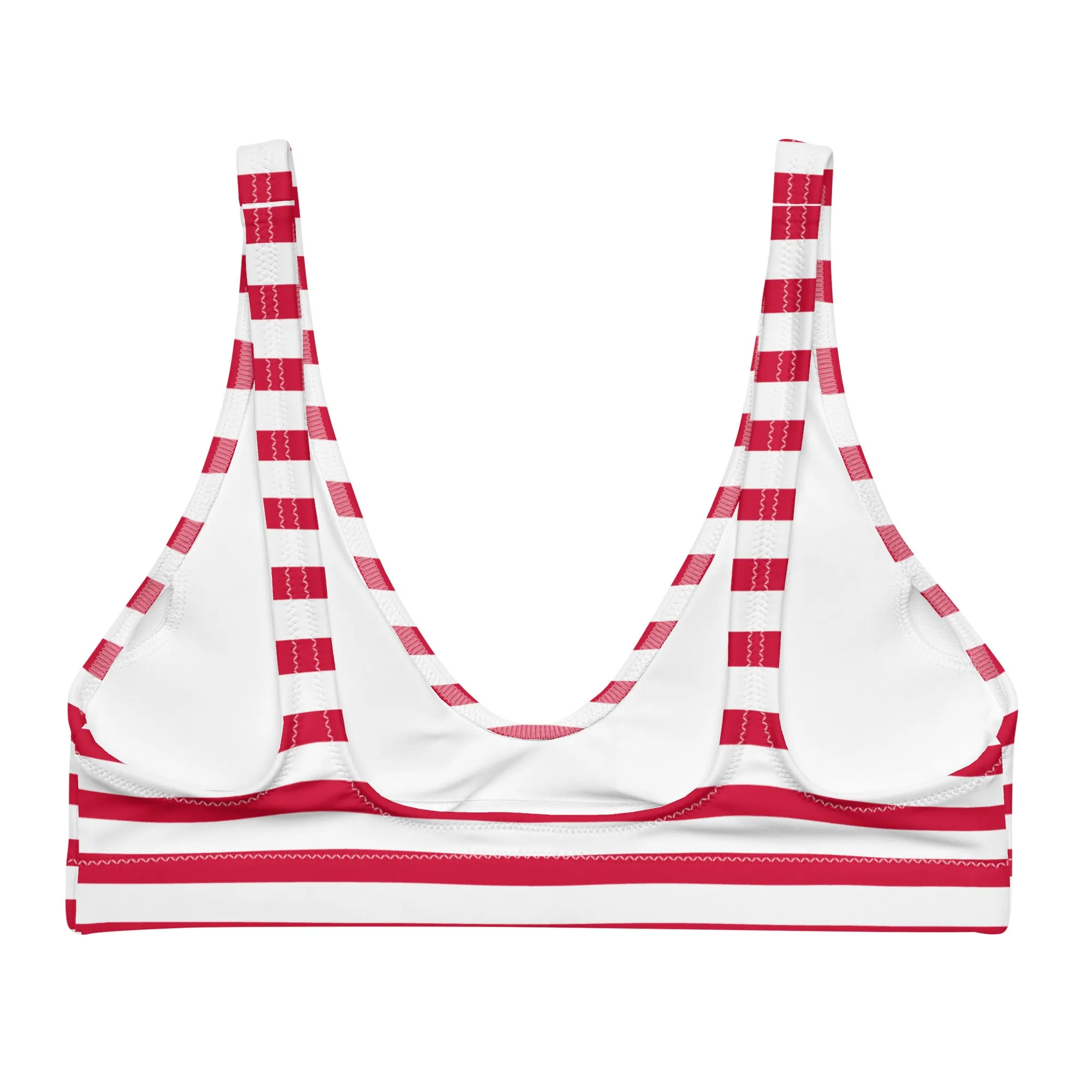 Red and White Beach Stripes Halter Bikini Top