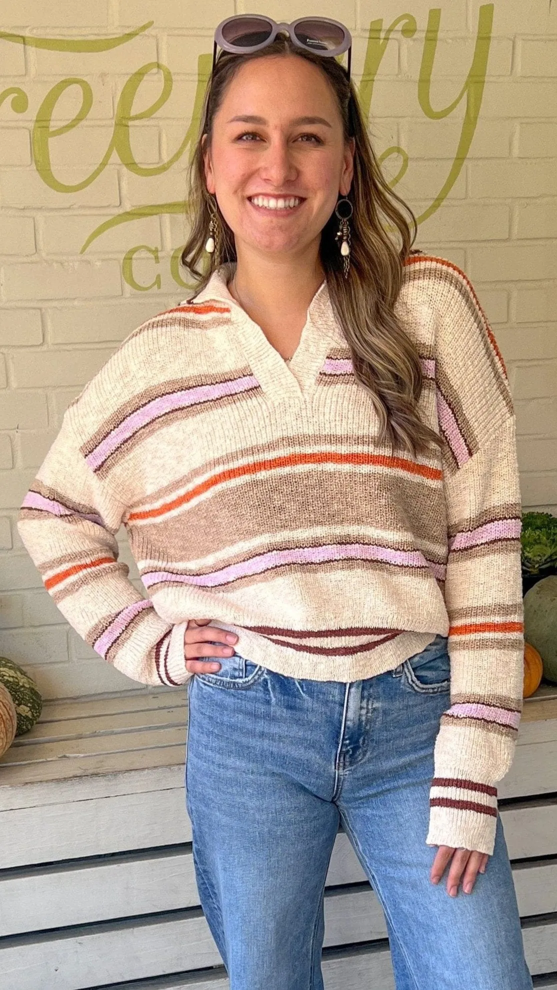 Retro Striped Sweater w/ Collar