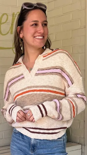 Retro Striped Sweater w/ Collar