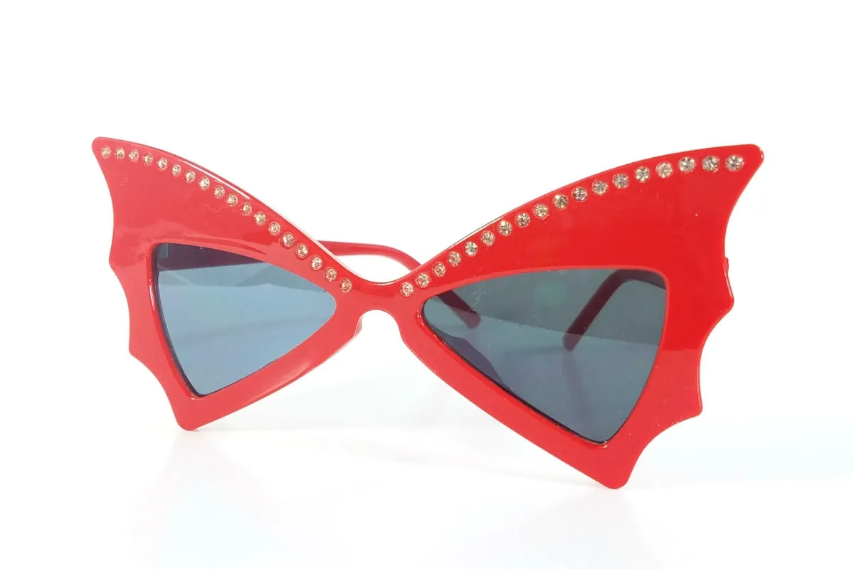 Rhinestone Batwing Sunglasses - Red