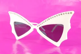 Rhinestone Batwing Sunglasses - White