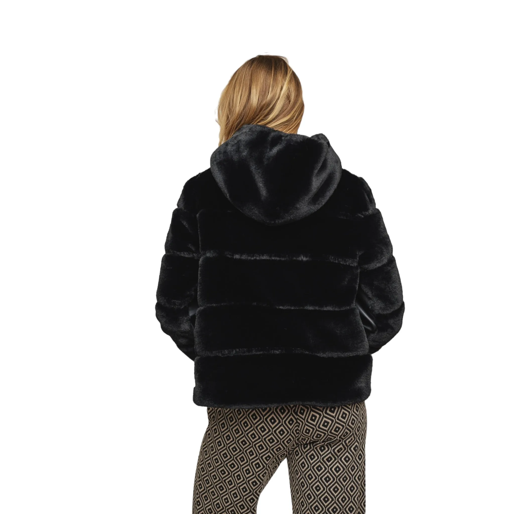 Rino & Pelle Aza Faux Fur Jacket Black With Hood