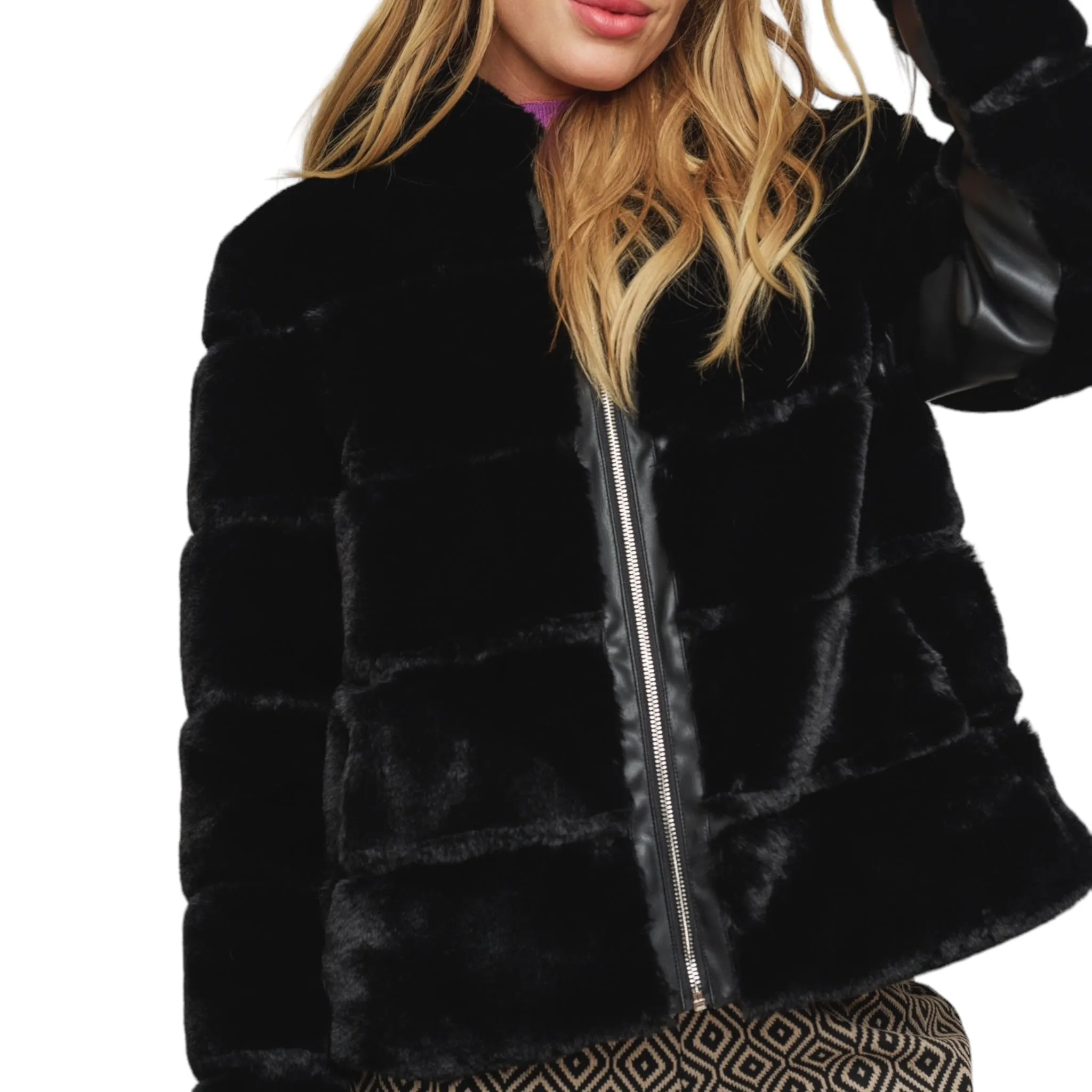 Rino & Pelle Aza Faux Fur Jacket Black With Hood