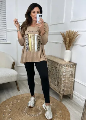 Roseann Beige Foil Print Top