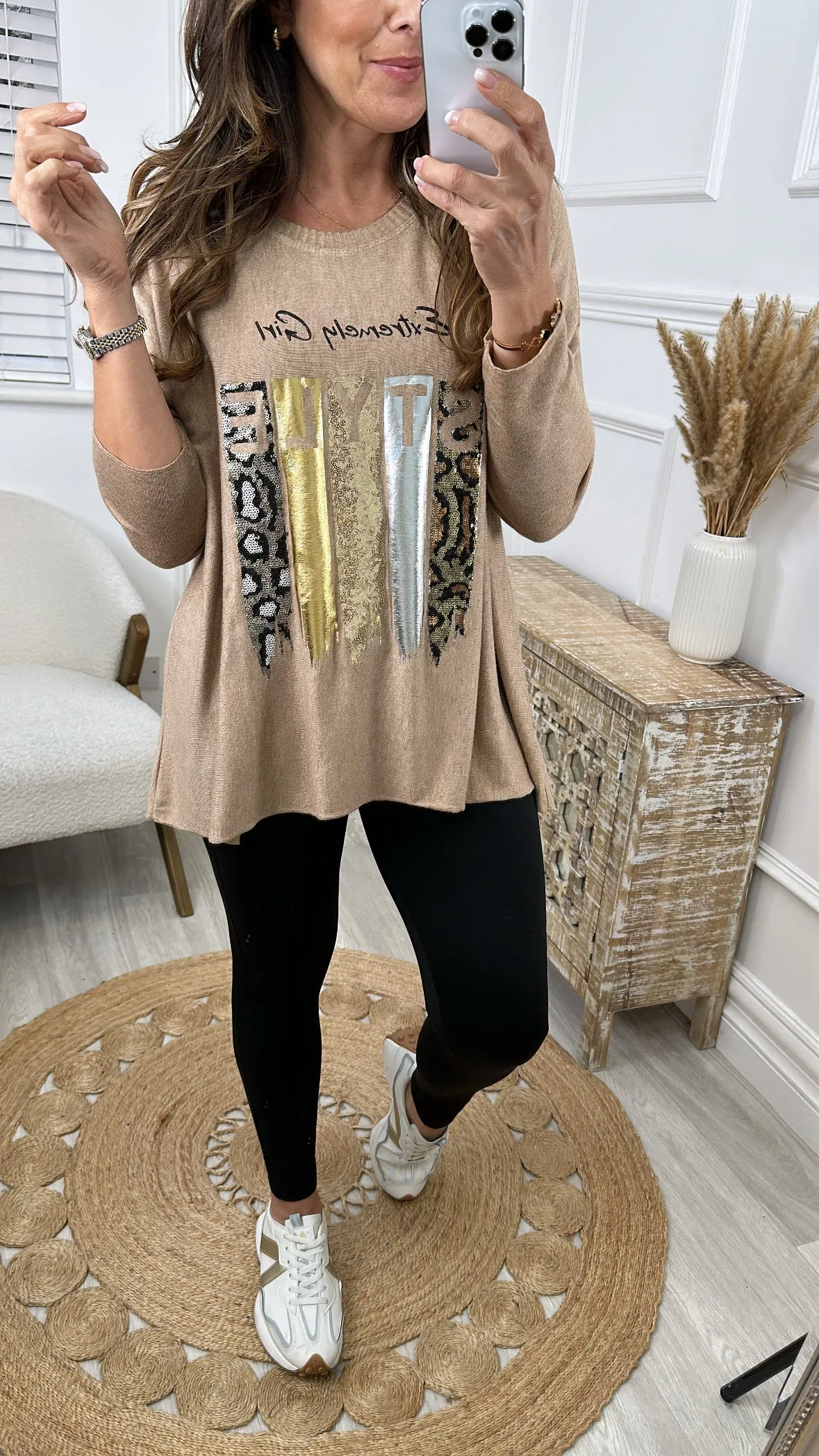 Roseann Beige Foil Print Top