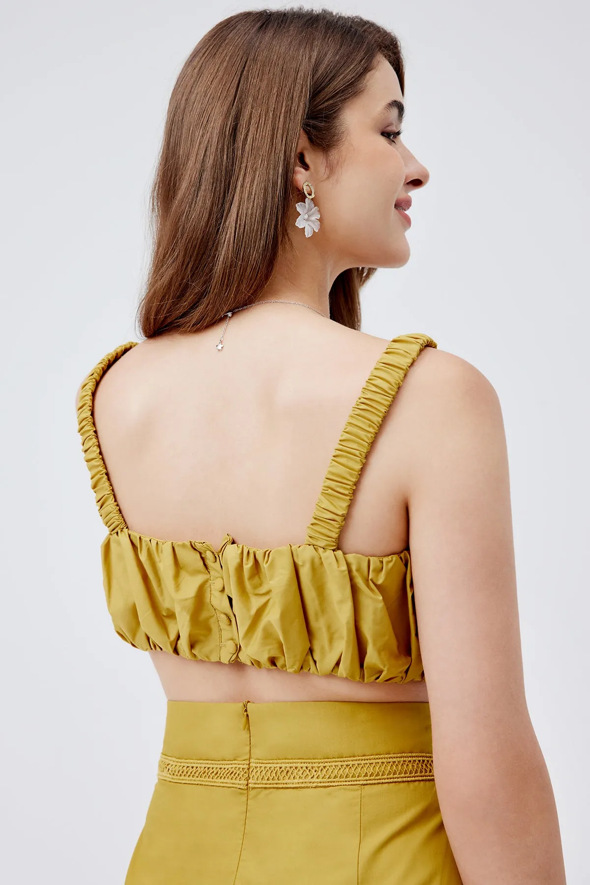 Ruched Button Back Crop Top