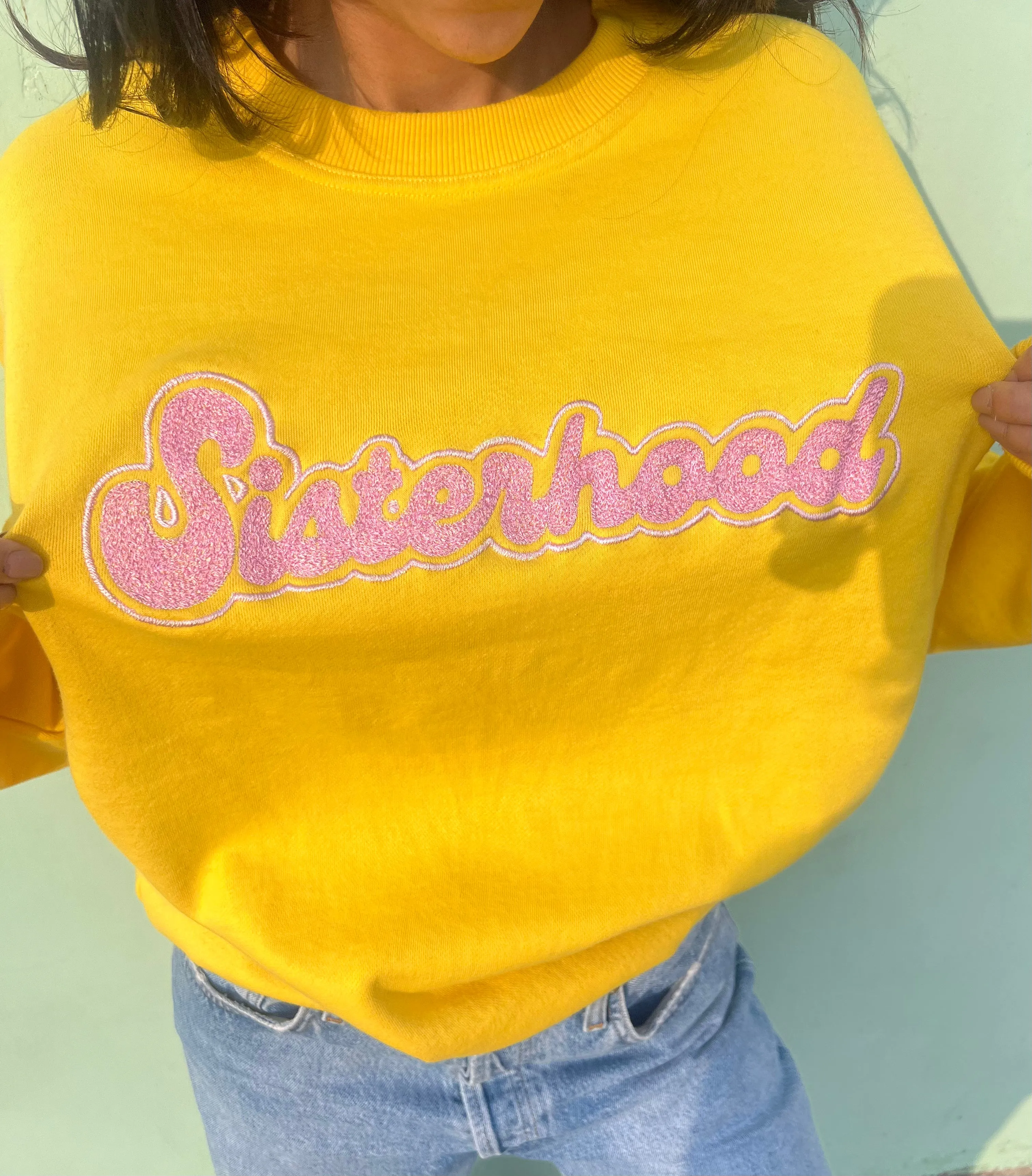 Sisterhood Embroidered Sweatshirt (Yellow)