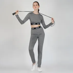 SLAY. Sport Women's Activewear Full Sleeves Crop Top And Pants Co ord Set