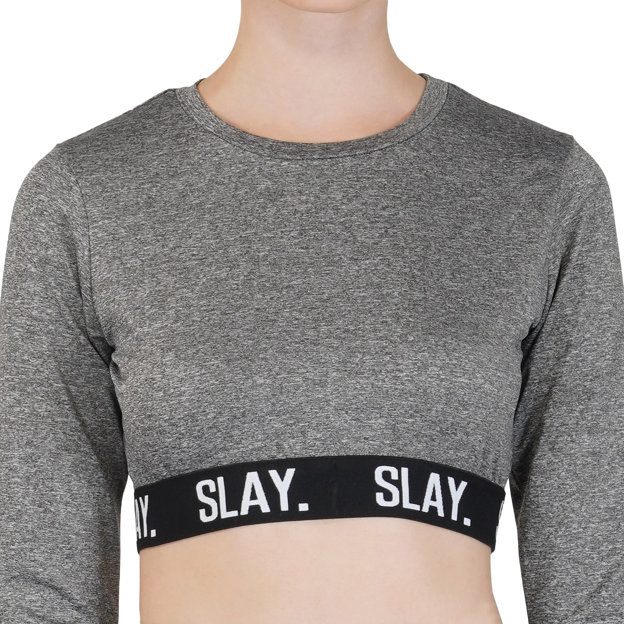 SLAY. Sport Women's Activewear Full Sleeves Crop Top And Pants Co ord Set