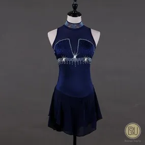 Sleeveless Navy Blue Crystalized Figure Skating Dress