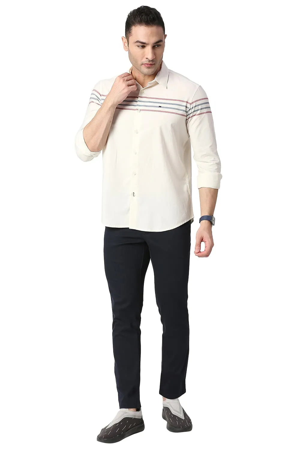 Slim Fit Cotton Oxford Weft Eng Stripe Shirt