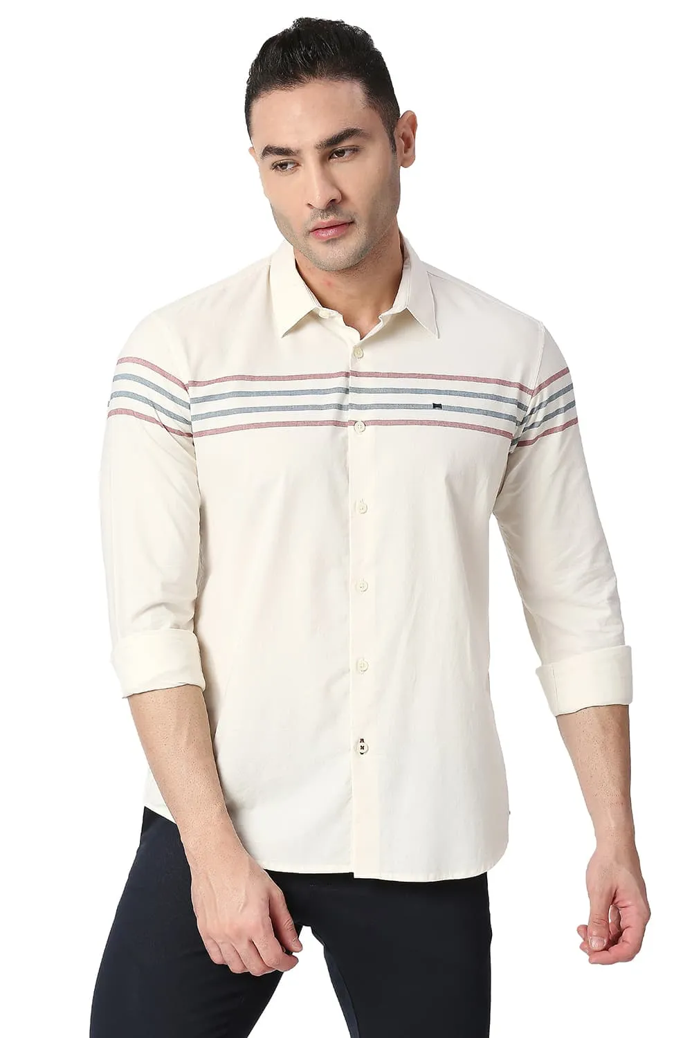 Slim Fit Cotton Oxford Weft Eng Stripe Shirt