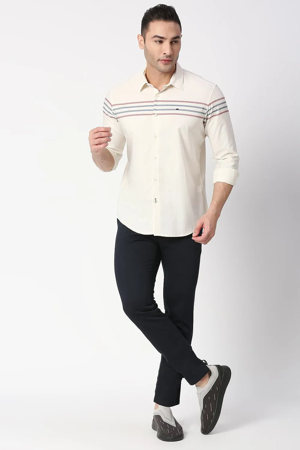 Slim Fit Cotton Oxford Weft Eng Stripe Shirt