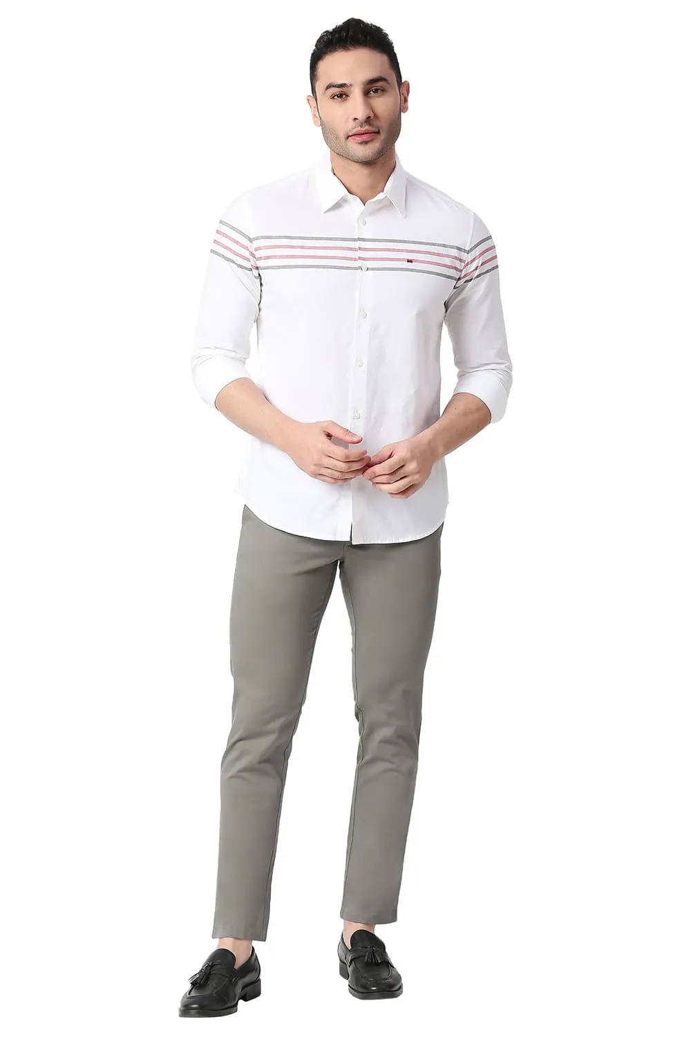 Slim Fit Cotton Oxford Weft Eng Stripe Shirt