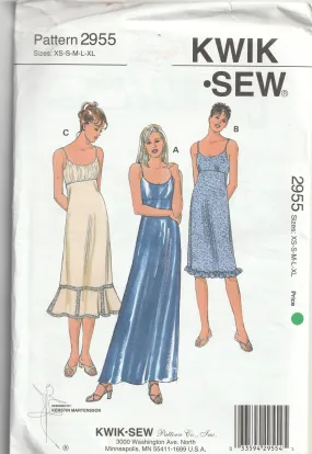 Slip Style Dress - Vintage Pattern - Kwik Sew 2955 - Y2K - Unused