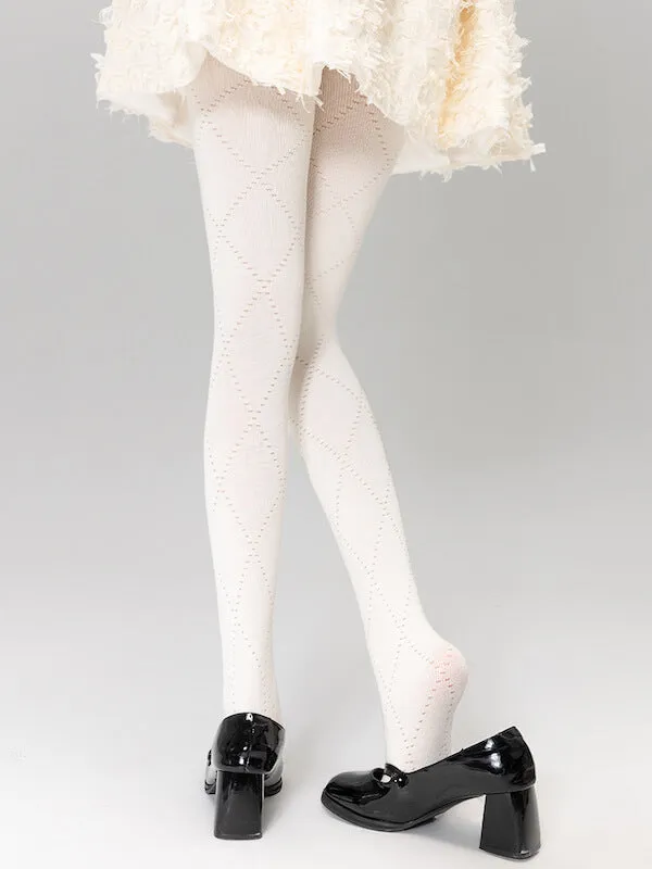 Soft girl hollow diamond-patterned tights