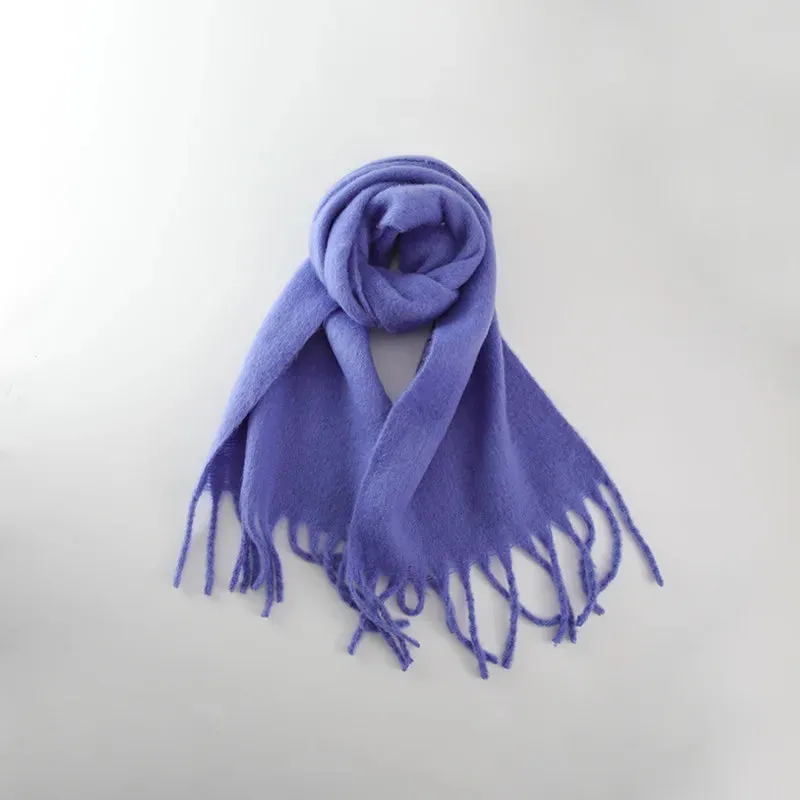 Solid Color Long Muffler Brushed Cashmere Braid Tassel Thick Warm Scarf