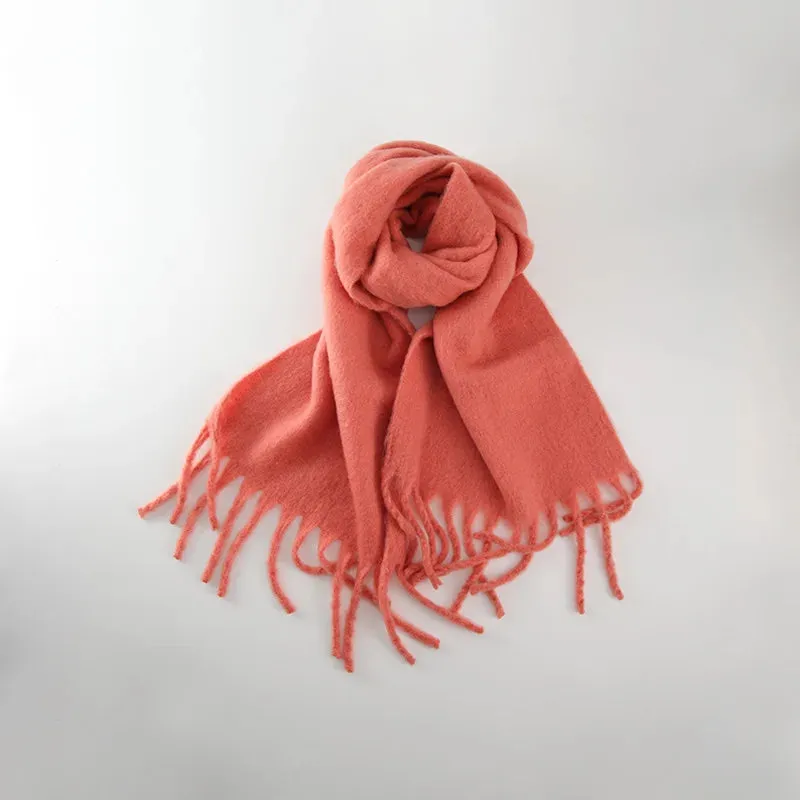 Solid Color Long Muffler Brushed Cashmere Braid Tassel Thick Warm Scarf