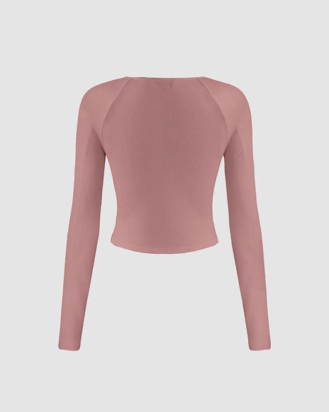 Solid Ribbed V-Neck Full Sleeves Wrap Top In Dusty Pink