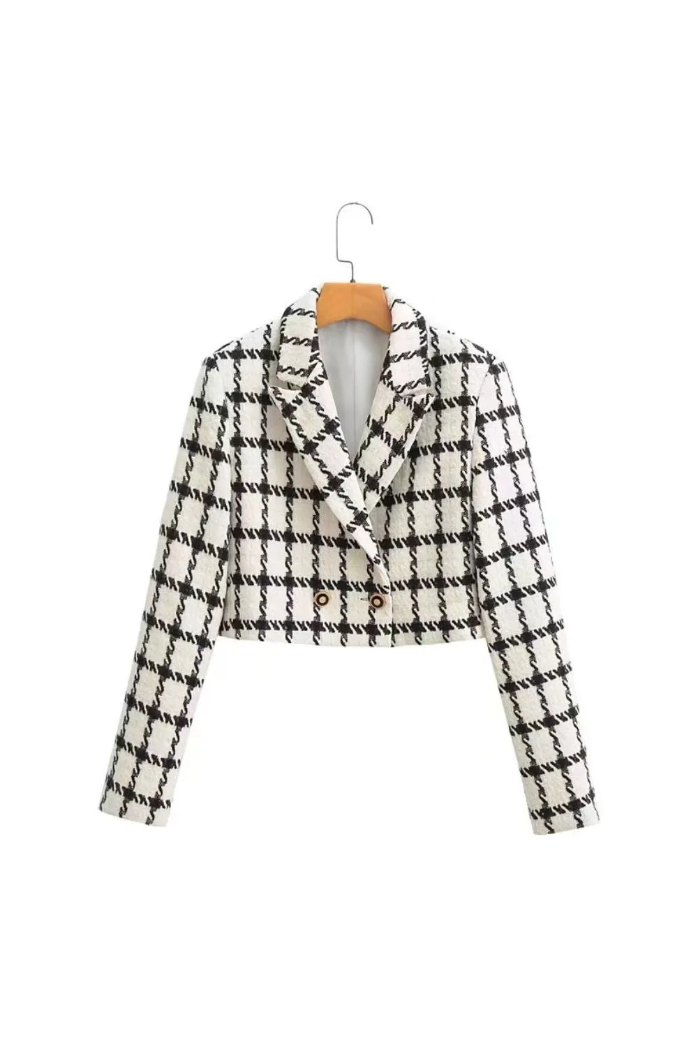 'Sophia' Vintage Plaid Tweed Slim Blazer Jacket