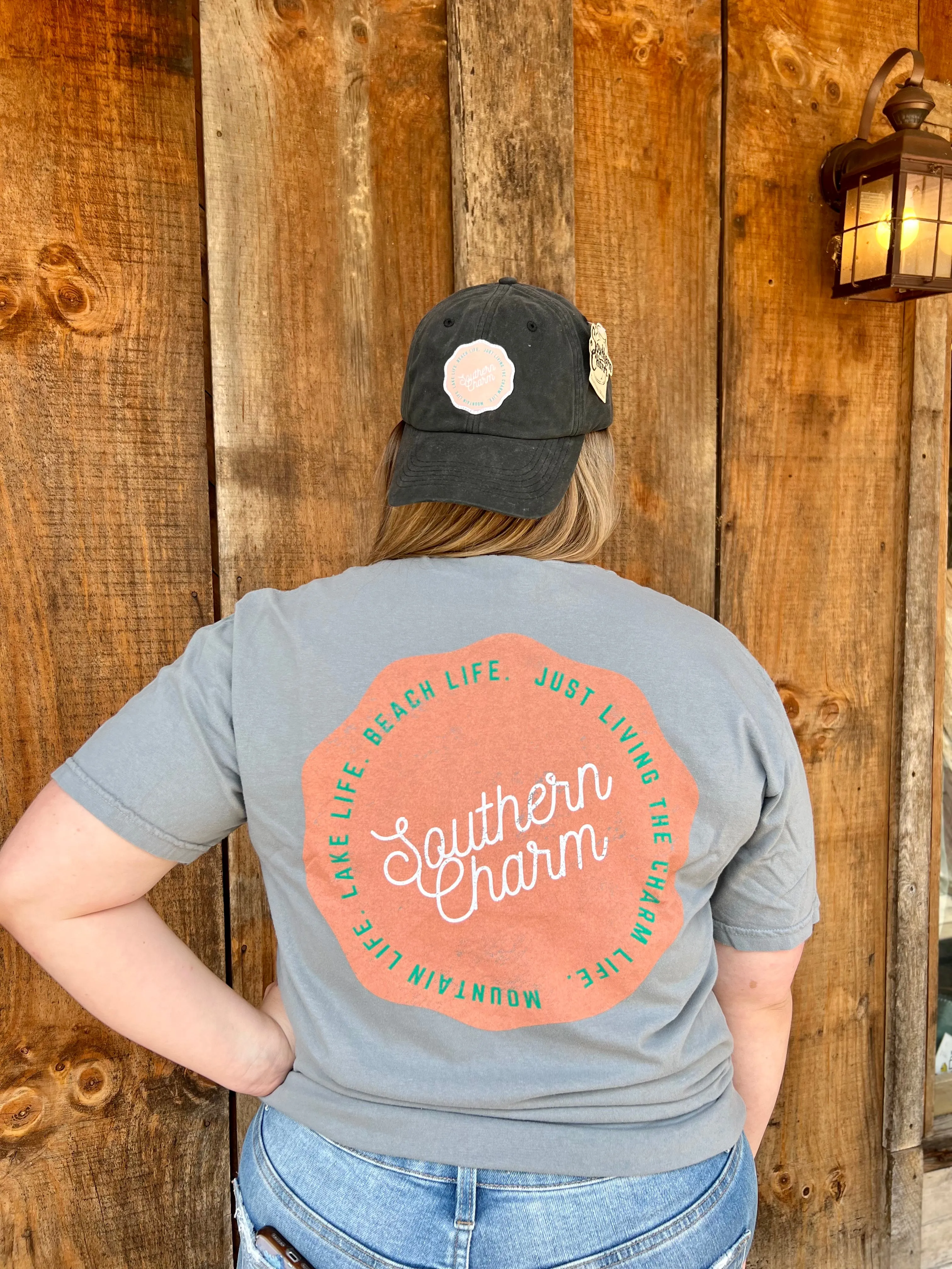 Southern Charm "Mountain Beach Lake" Short Sleeve T-shirt - Granite