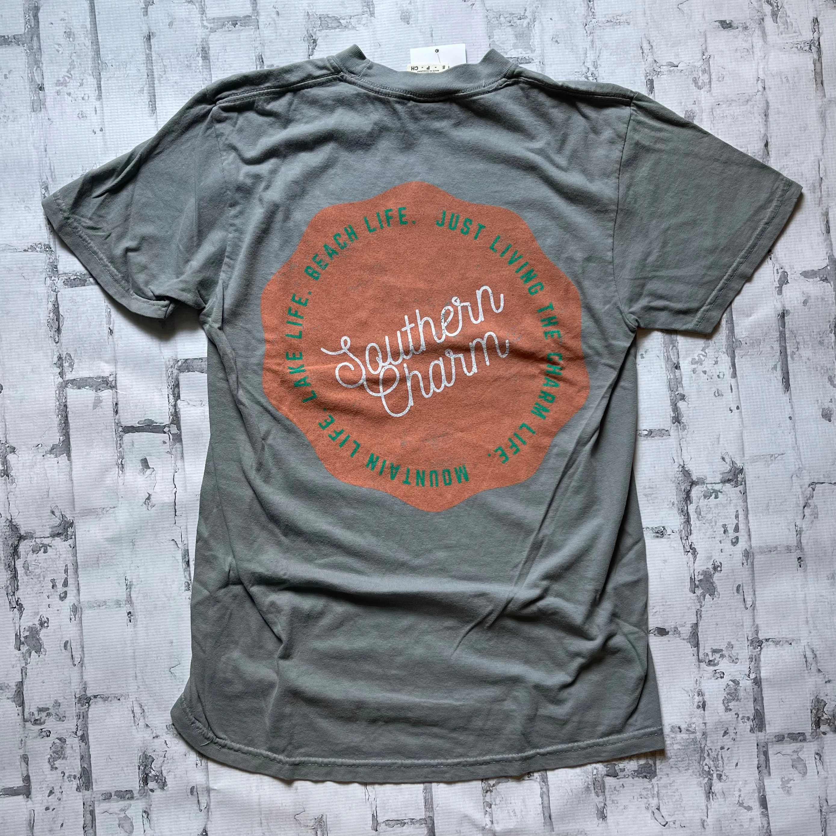 Southern Charm "Mountain Beach Lake" Short Sleeve T-shirt - Granite