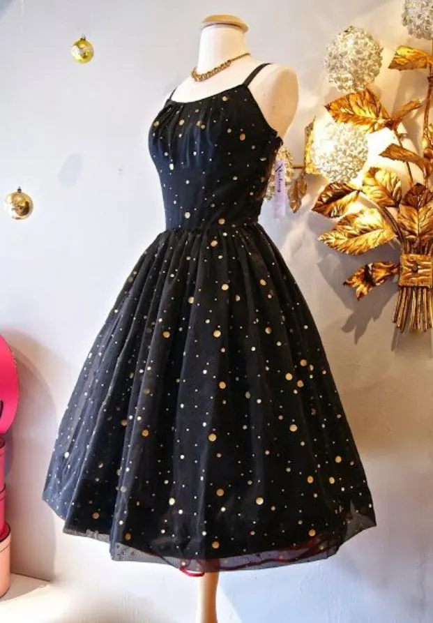 Spaghetti Straps Black Shiny Short Homecoming Dress    fg5898