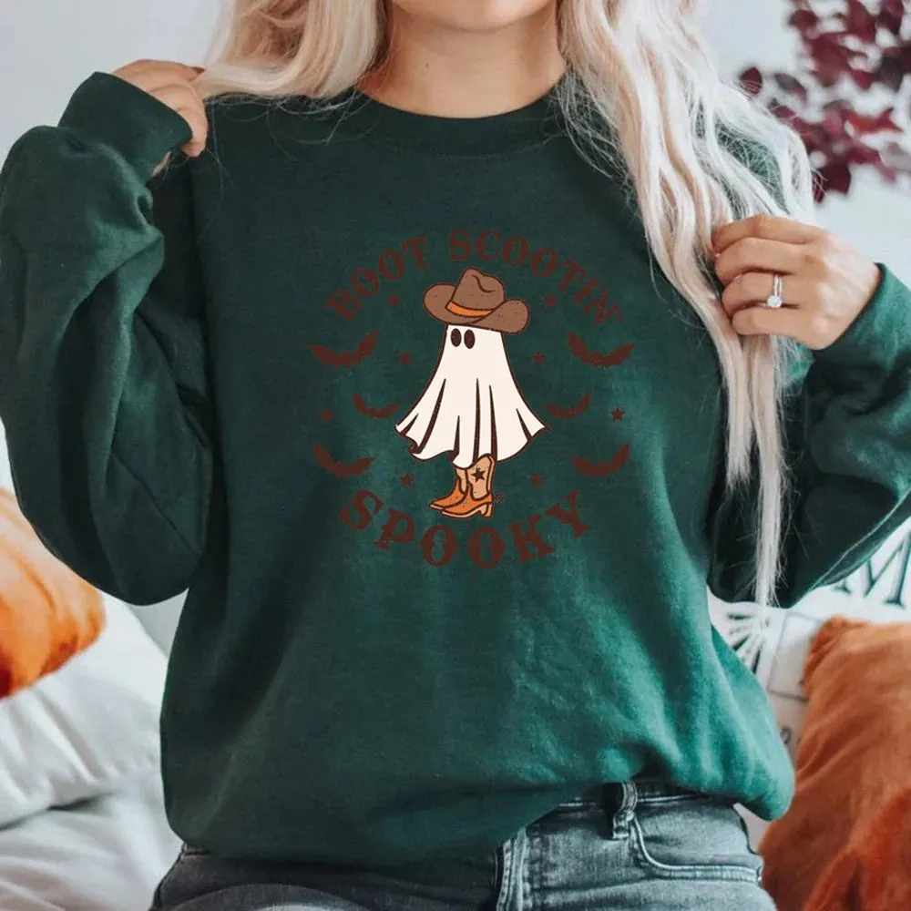 Spooky Cowboy Cute Ghost Fun Fall Cozy Hoodie