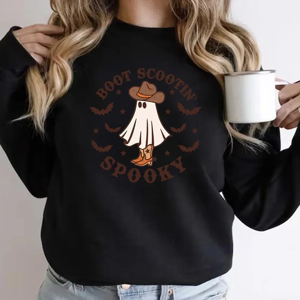 Spooky Cowboy Cute Ghost Fun Fall Cozy Hoodie