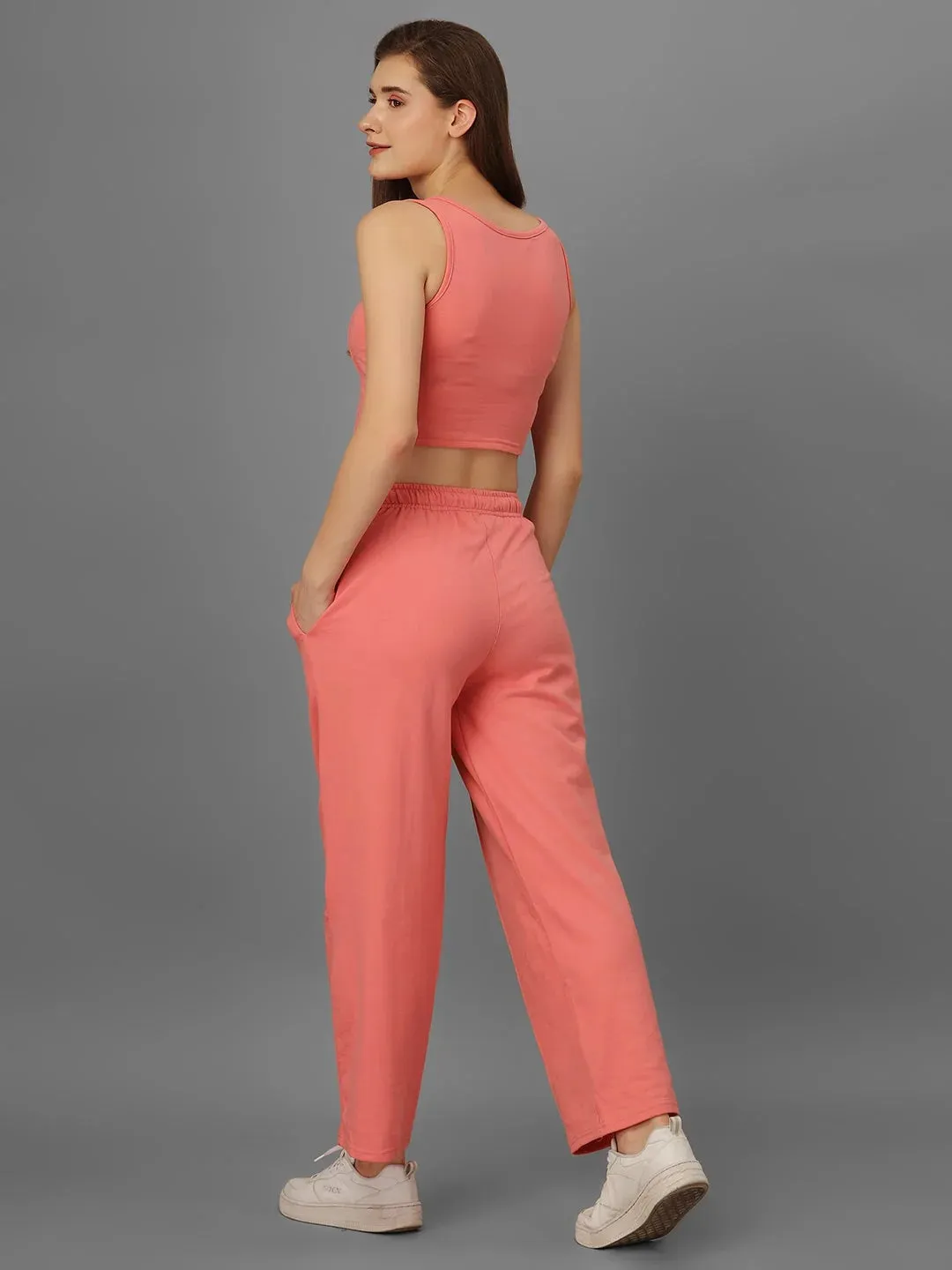 SXV Basic CO-ORDS set : Pink Corset Croptop And Trouser Combo