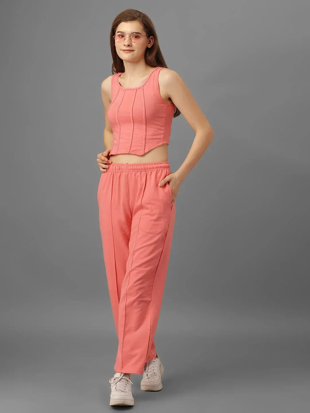 SXV Basic CO-ORDS set : Pink Corset Croptop And Trouser Combo